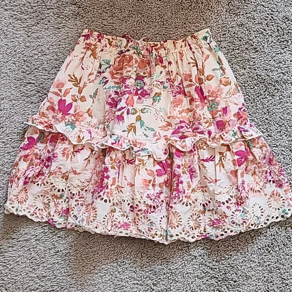 Cotton Watercolor Floral Flutter Mini Skirt - Picture 9 of 14